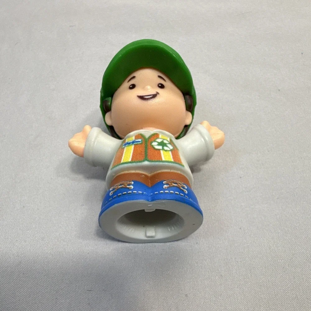 Fisher-Price Little People Boy Figure Green Recycling Hat Orange Vest
